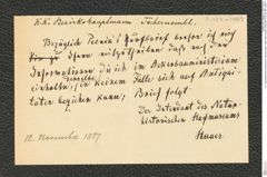 k.k. naturhistorisches Hofmuseum, Intendanzakten 1885-1896 (Hauer), Aktenzahl Z.424.a/1887, Seite 1